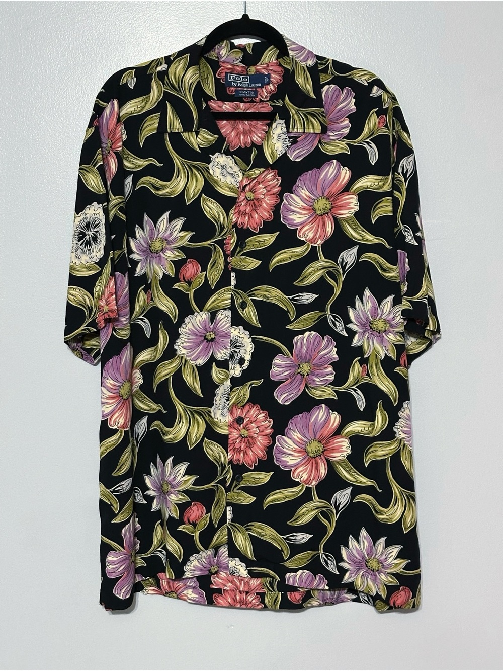 Polo Ralph Lauren Vintage Camp Shirt Mens large Clayton Rayon Floral Hawaiian